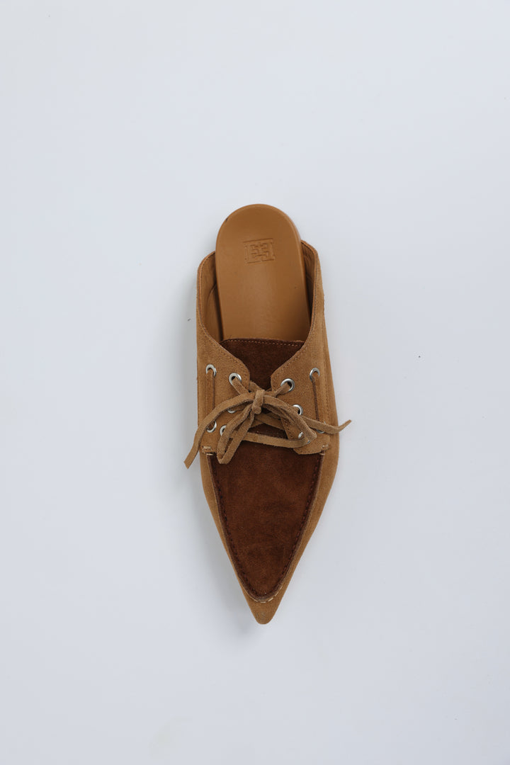Pointed Brown Mix Suede Moccasin Slides