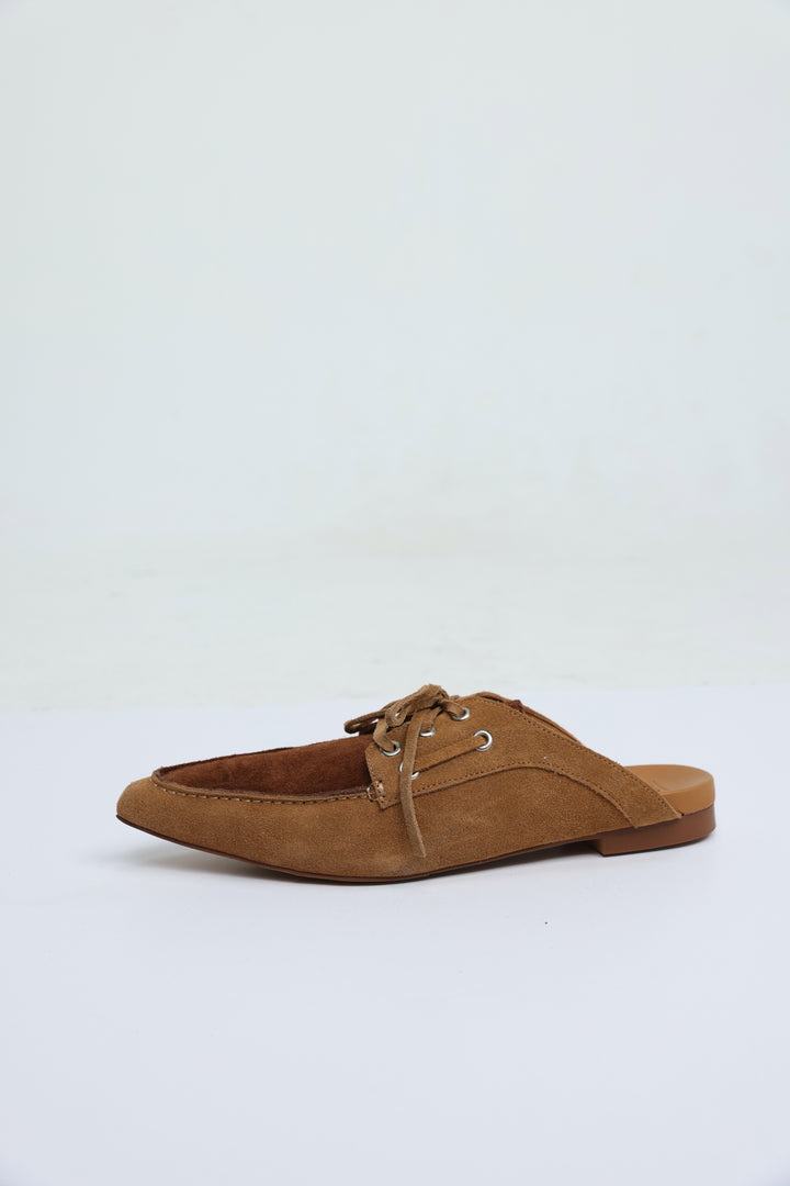 Pointed Brown Mix Suede Moccasin Slides