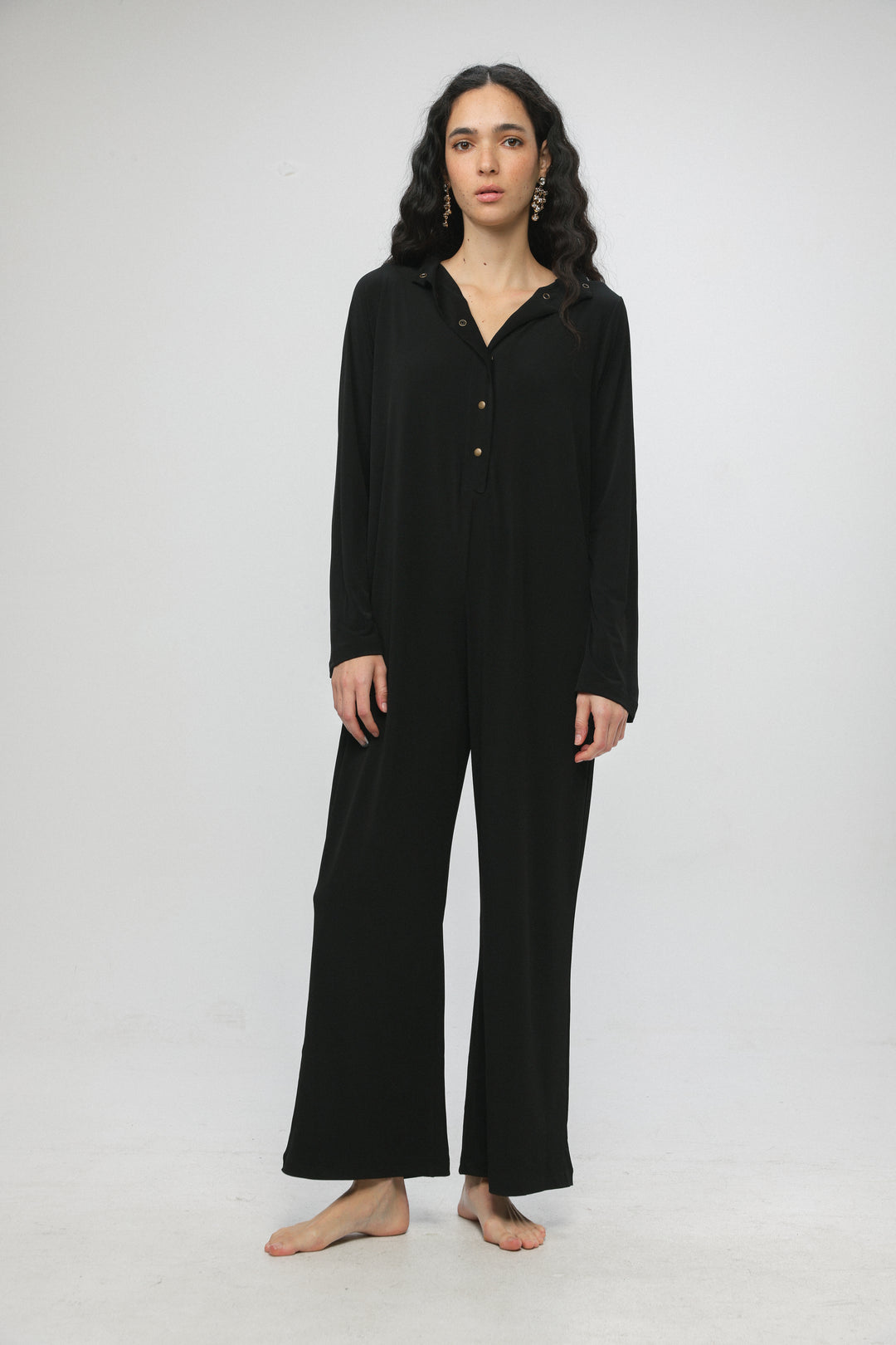 Snaps Black Wide Jumpsuit