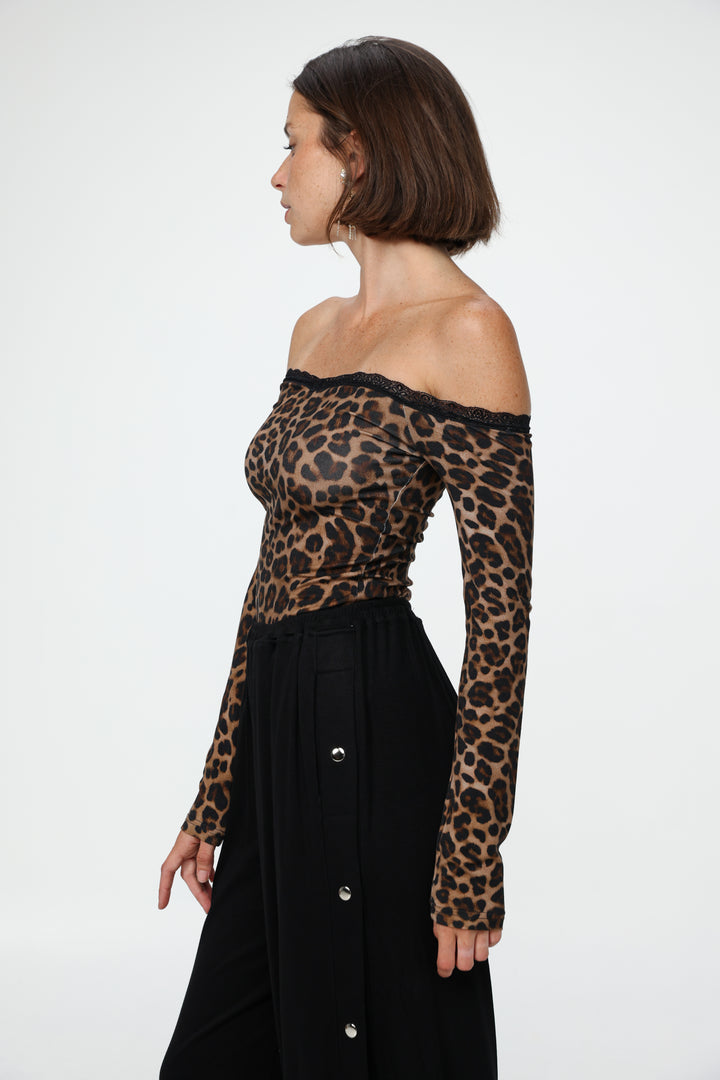 Player Leopard Off Shoulder Top