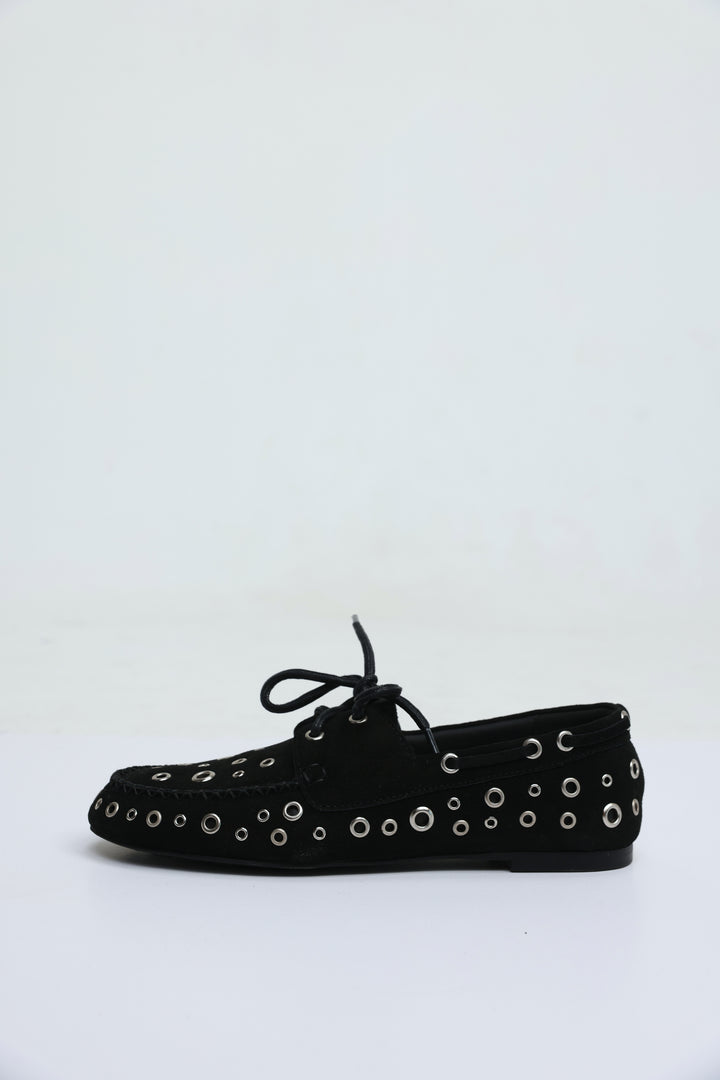 Eyelet Suede Black Moccasins