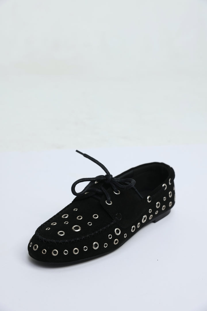 Eyelet Suede Black Moccasins