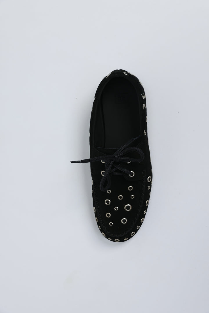 Eyelet Suede Black Moccasins