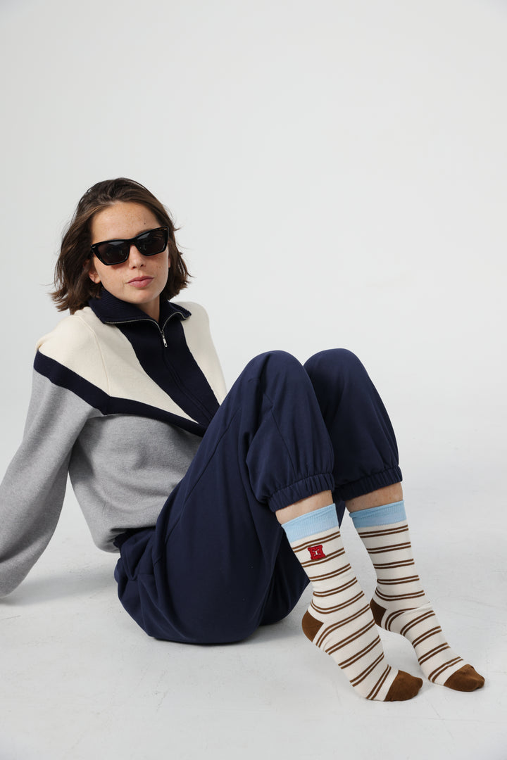 EE Brown Stripes/Light Blue Socks