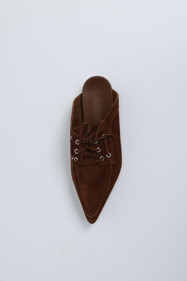 Pointed Brown Suede Moccasin Slides