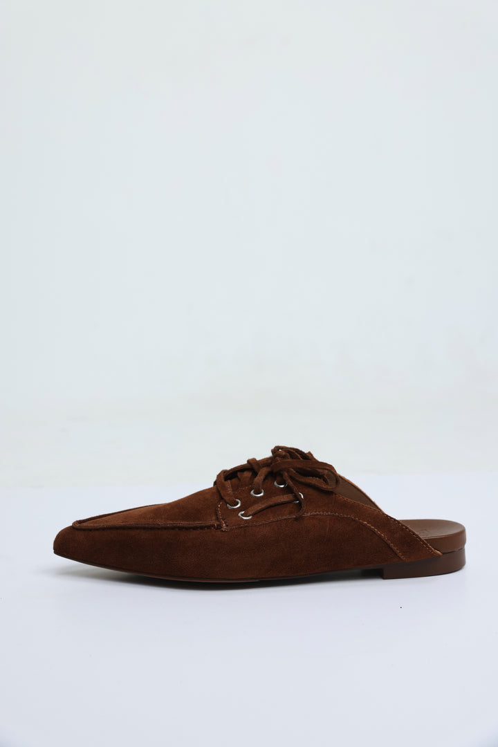 Pointed Brown Suede Moccasin Slides