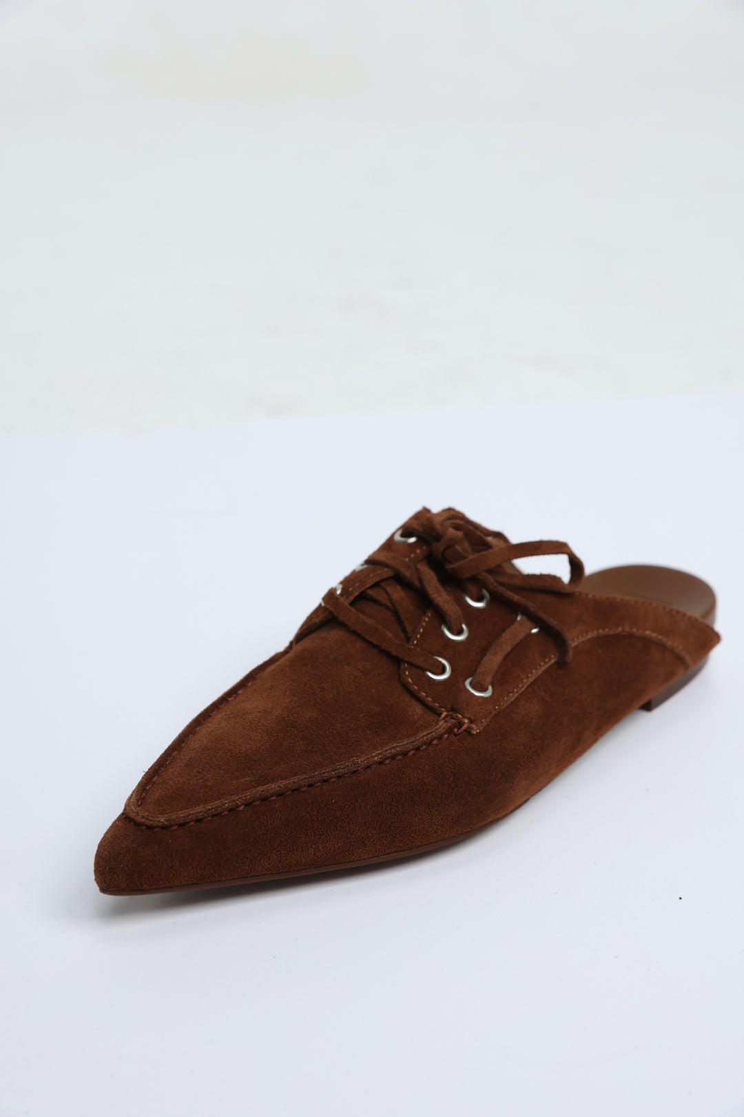 Pointed Brown Suede Moccasin Slides