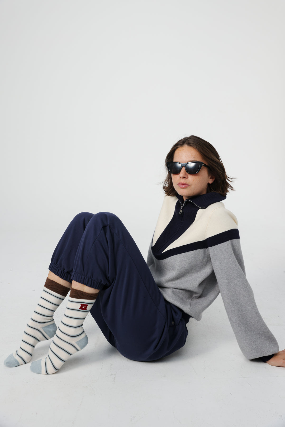 EE Light Blue Stripes/Brown Socks