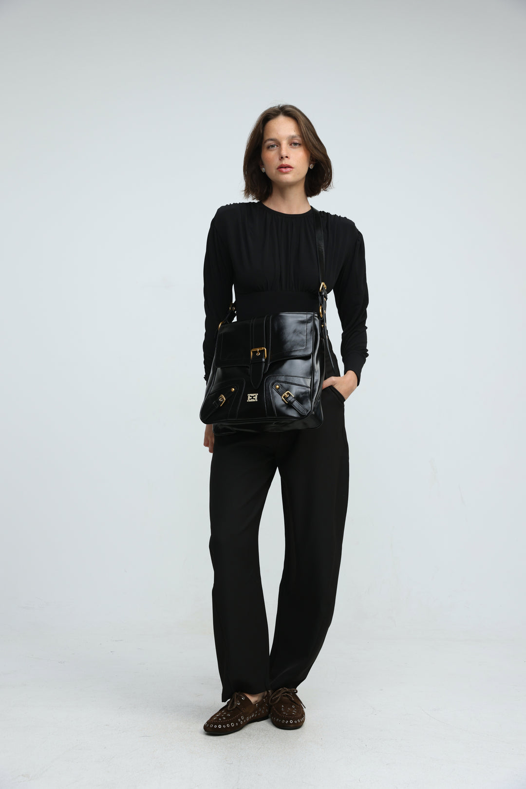Buckle Pocket Black Bag