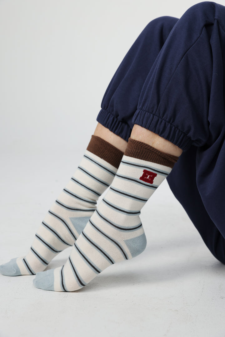 EE Light Blue Stripes/Brown Socks