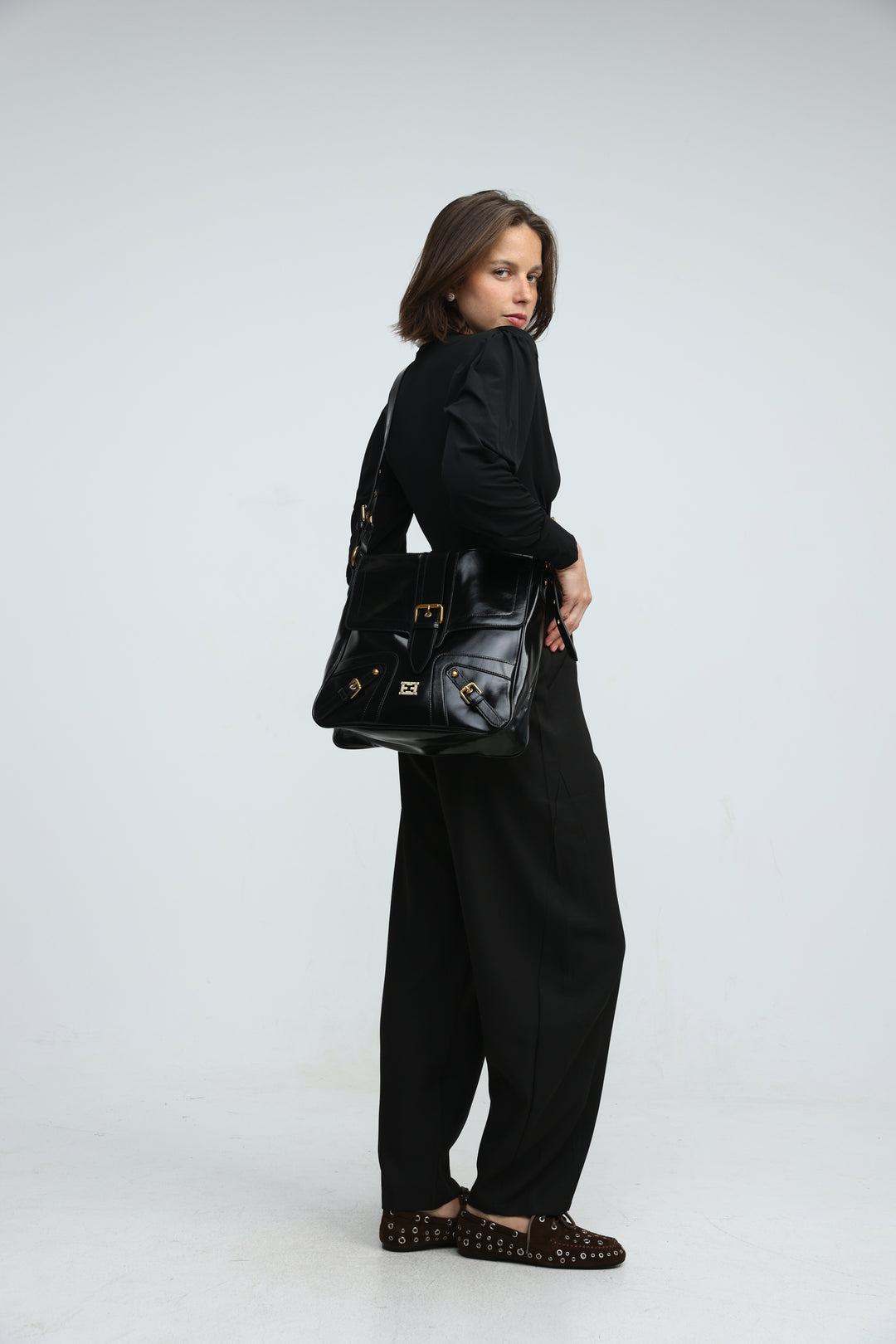 Buckle Pocket Black Bag