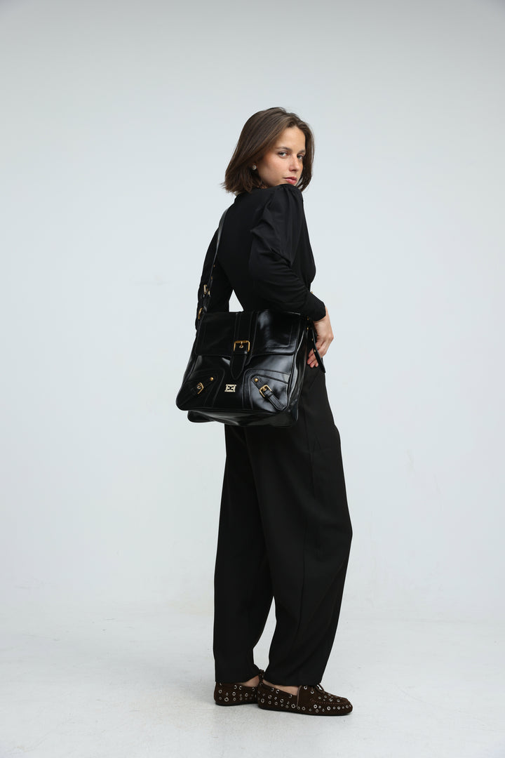 Buckle Pocket Black Bag