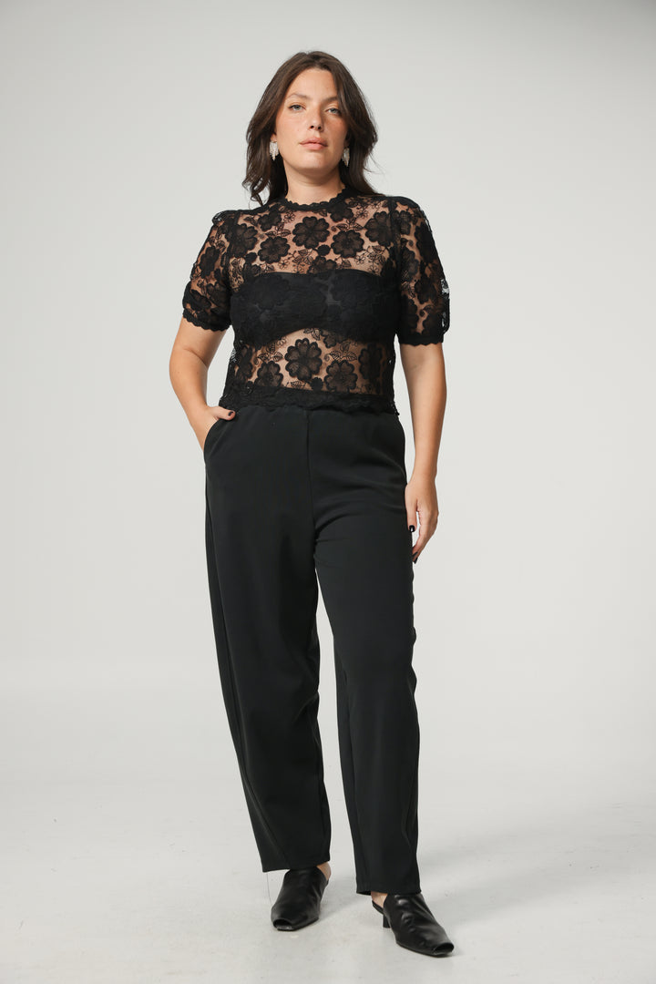 Floral Lace Black T-Shirt