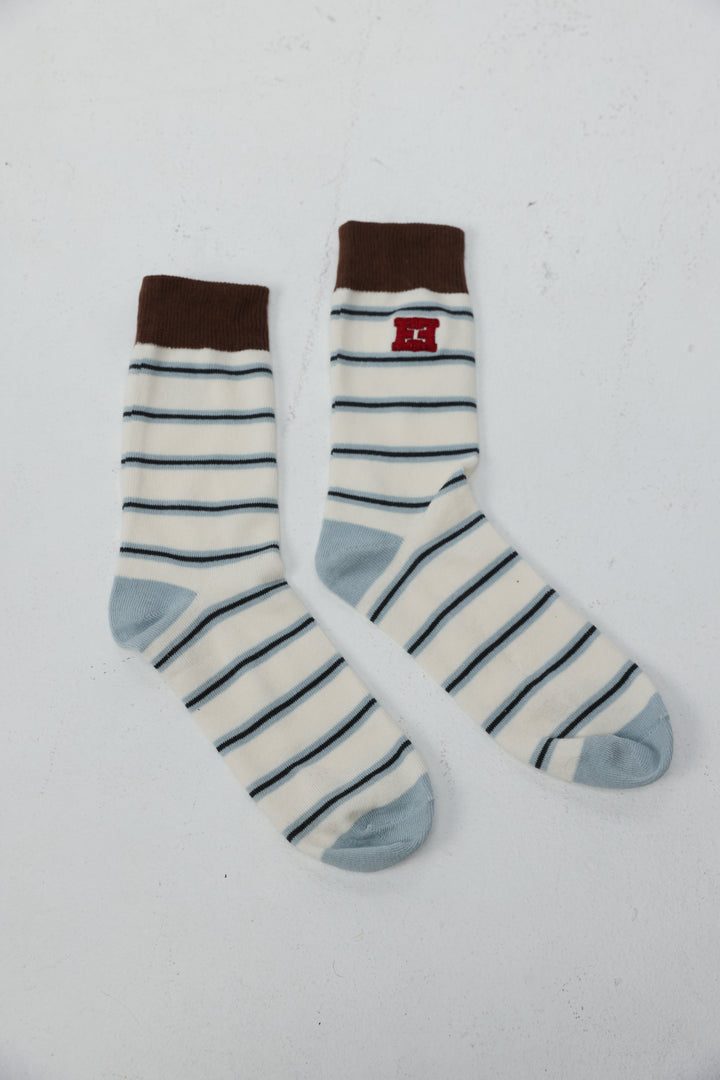 EE Light Blue Stripes/Brown Socks