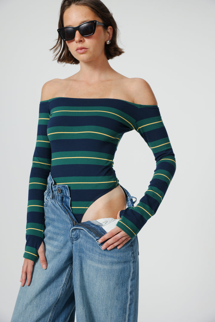 Park Green Stripes Bodysuit