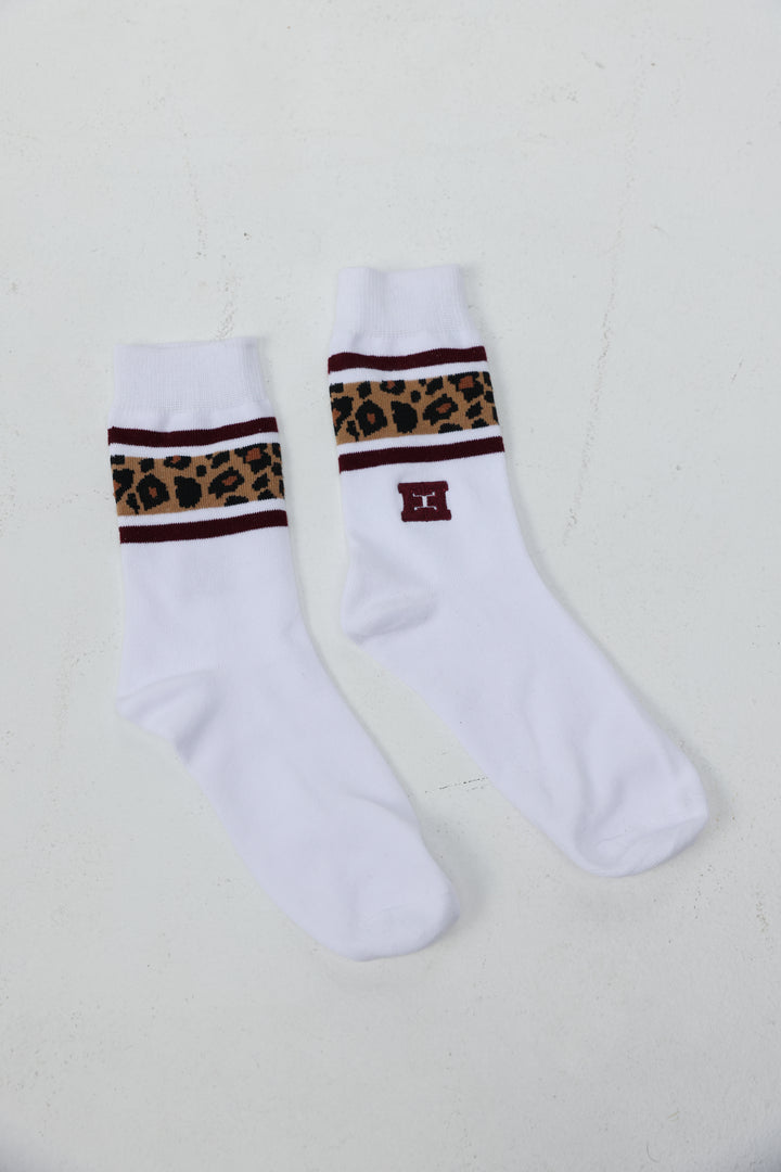 EE White/Leopard Socks