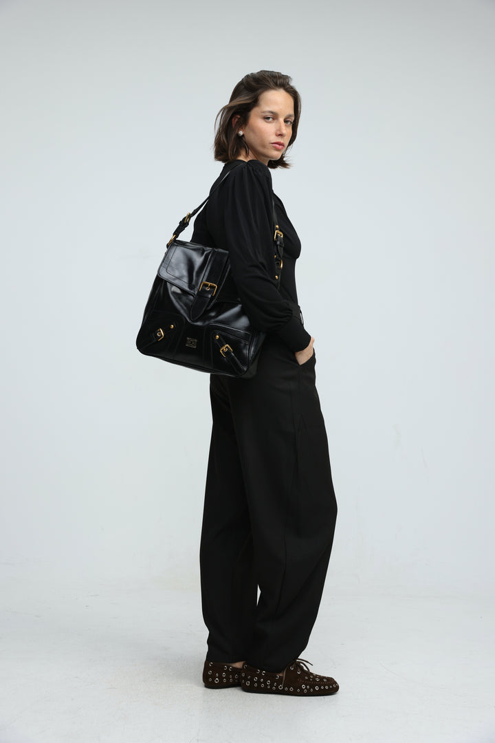 Buckle Pocket Black Bag
