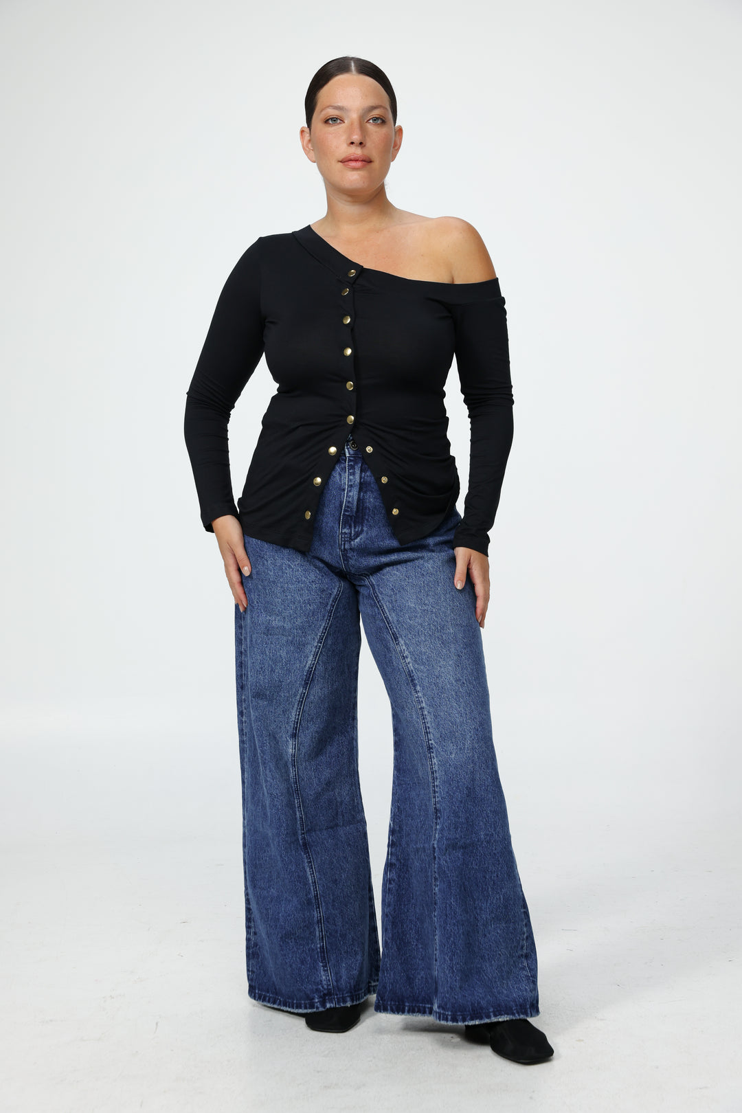 Luna Snaps Brown Stripes One Shoulder Top