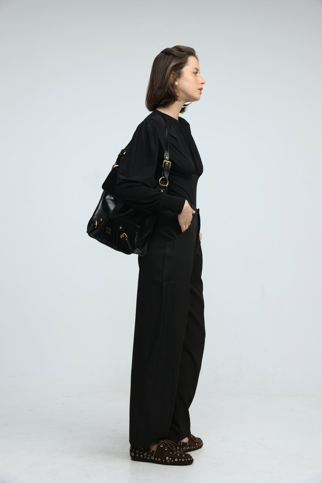 Buckle Pocket Black Bag