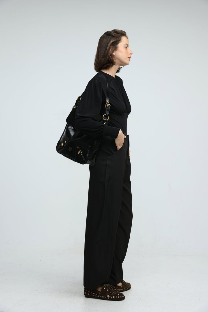 Buckle Pocket Black Bag