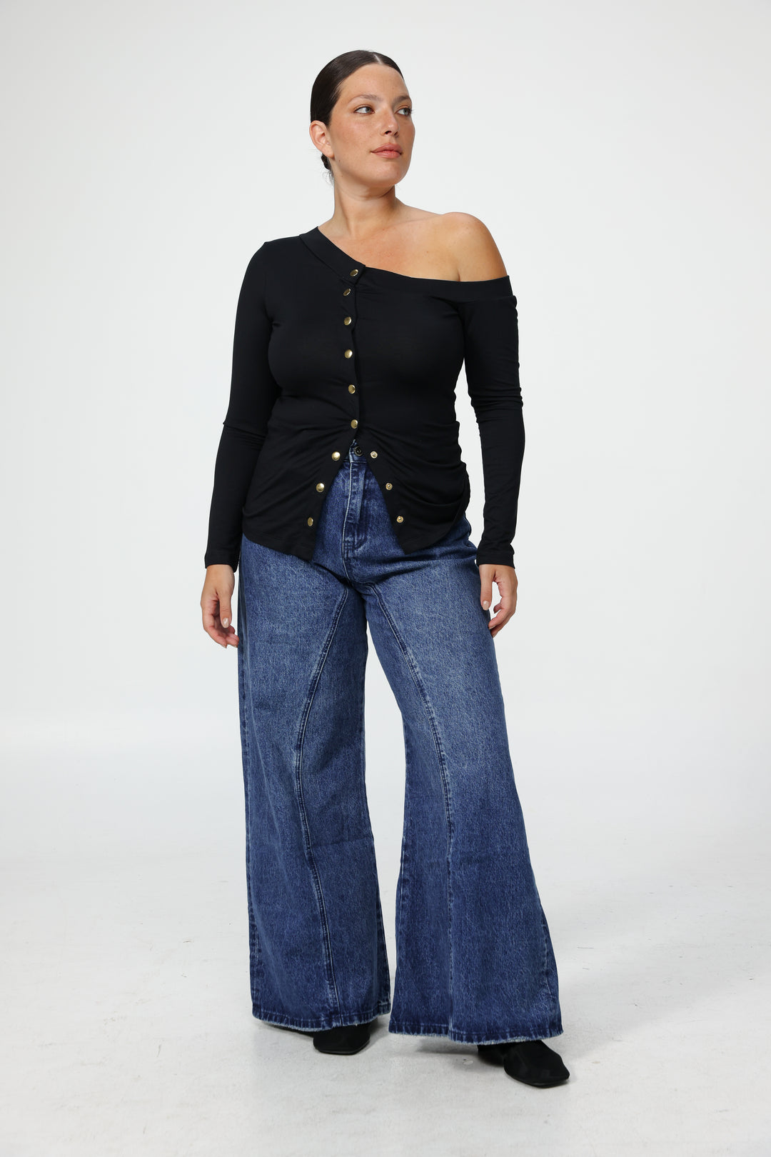 Luna Snaps Brown Stripes One Shoulder Top