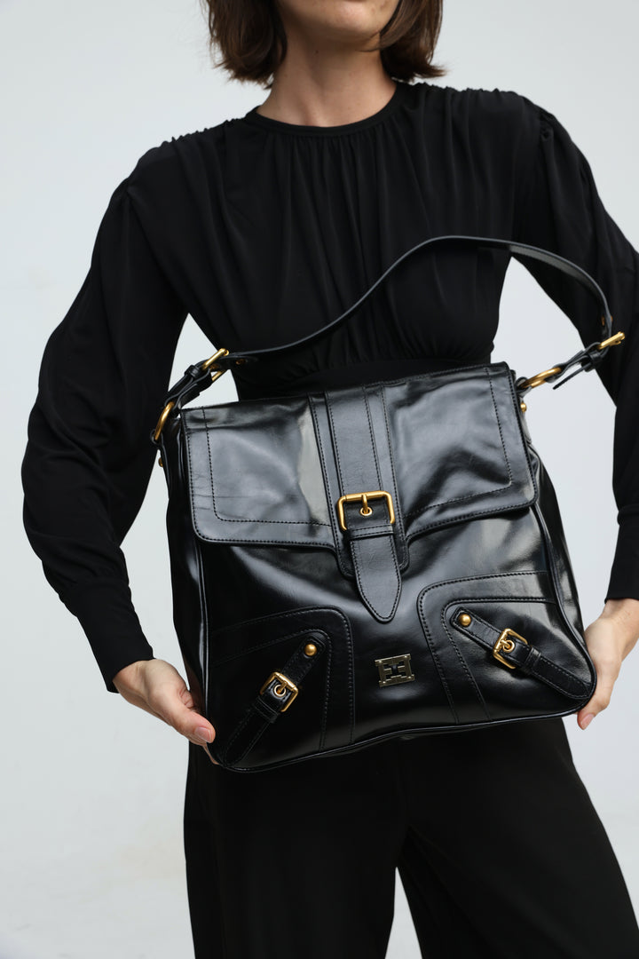 Buckle Pocket Black Bag