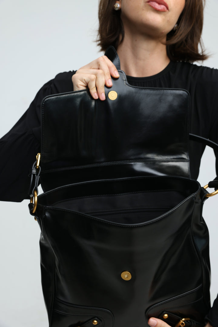 Buckle Pocket Black Bag