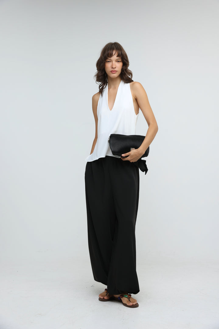 Pleated Black Belt Bag
