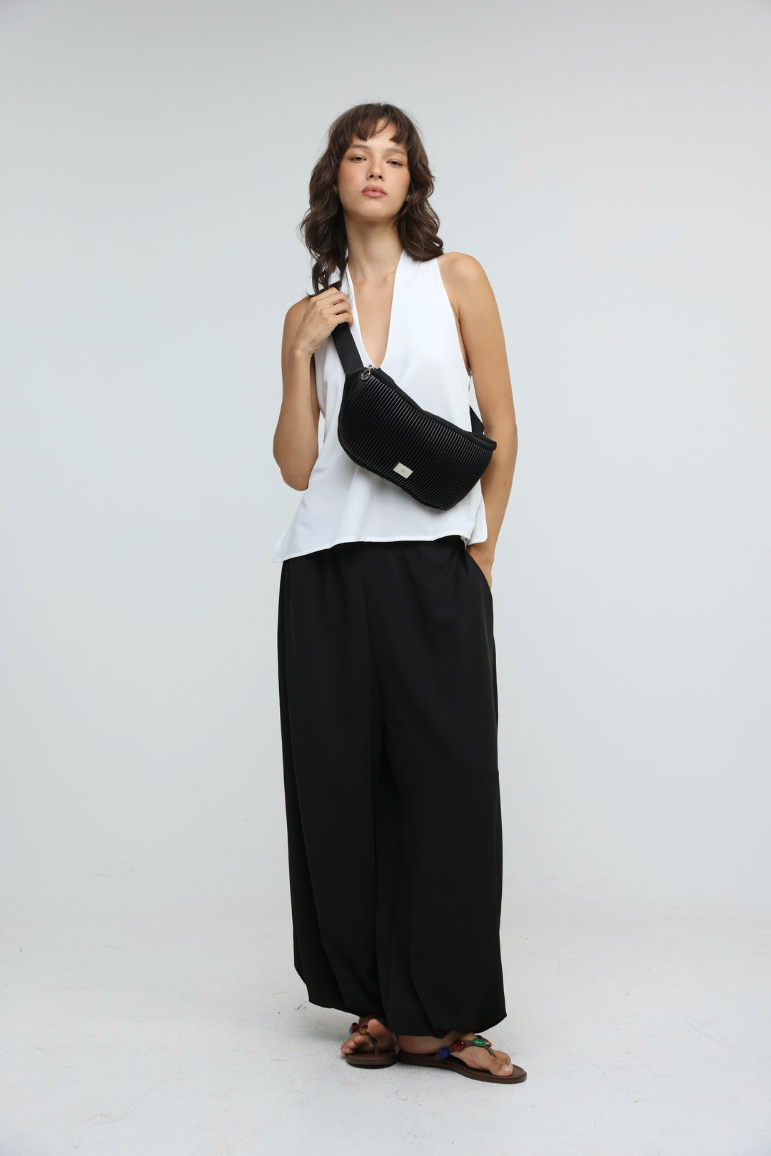 Pleated Black Belt Bag