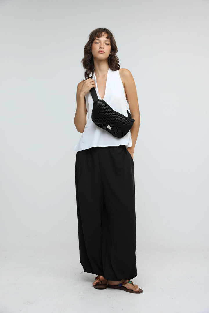 Pleated Black Belt Bag