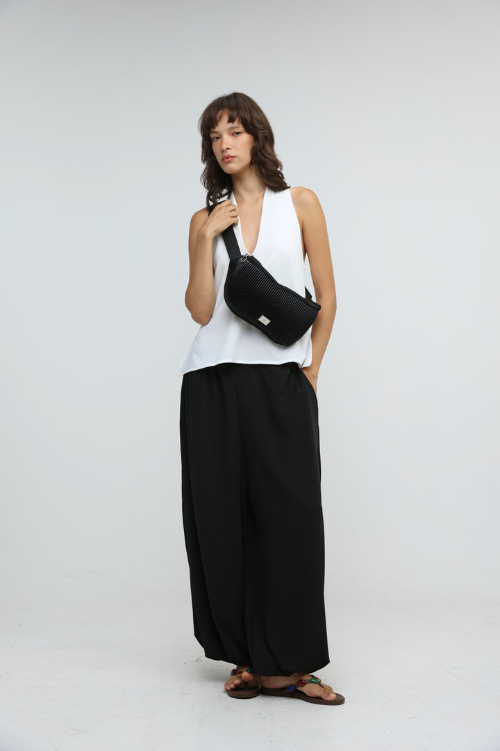 Pleated Black Belt Bag
