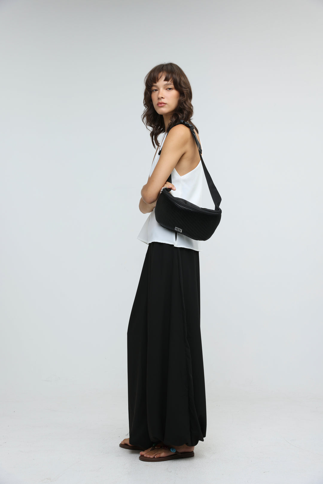 Pleated Black Belt Bag