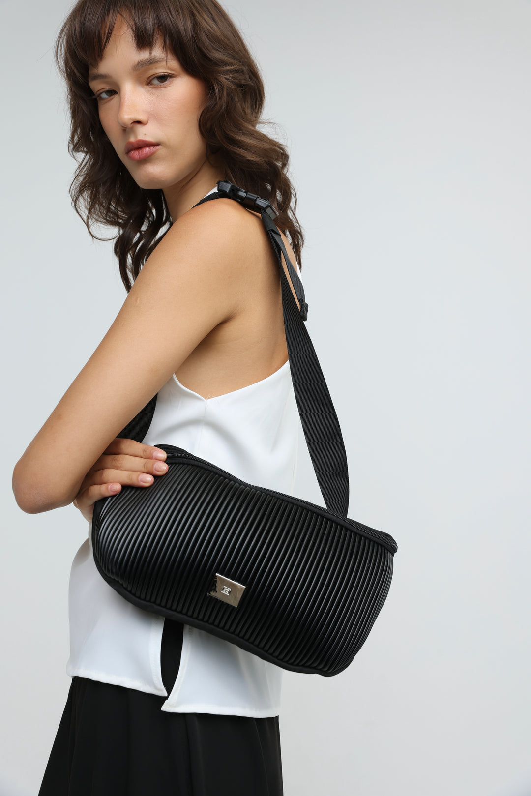 Pleated Black Belt Bag