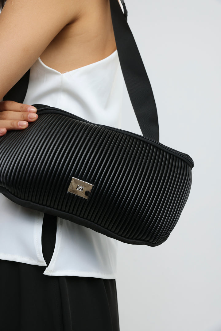Pleated Black Belt Bag