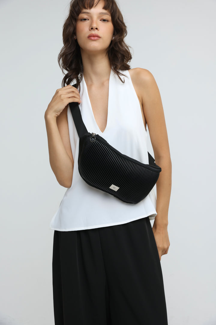 Pleated Black Belt Bag