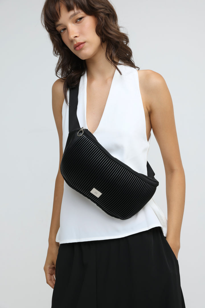 Pleated Black Belt Bag