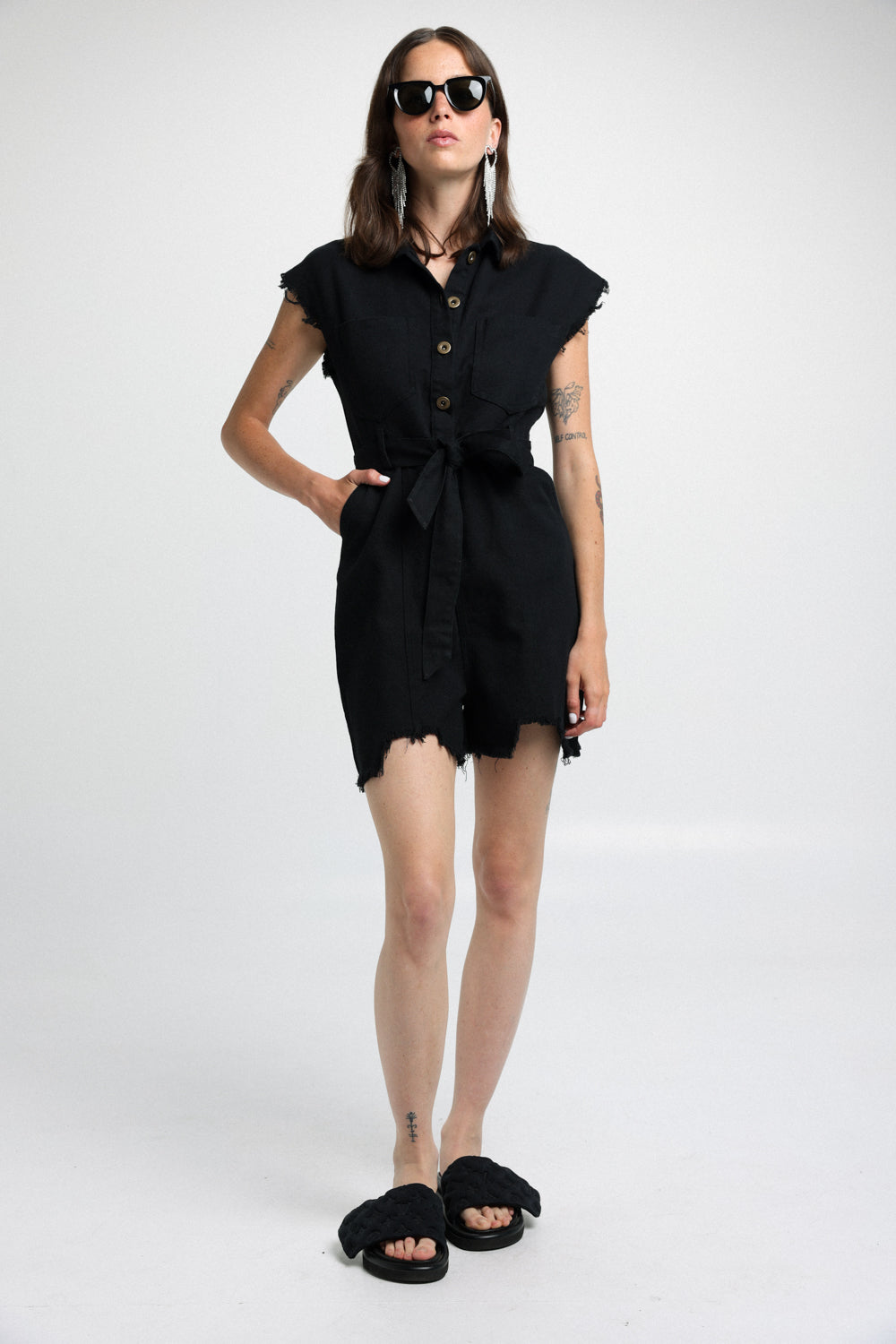 Short Black Denim Jumpsuit
