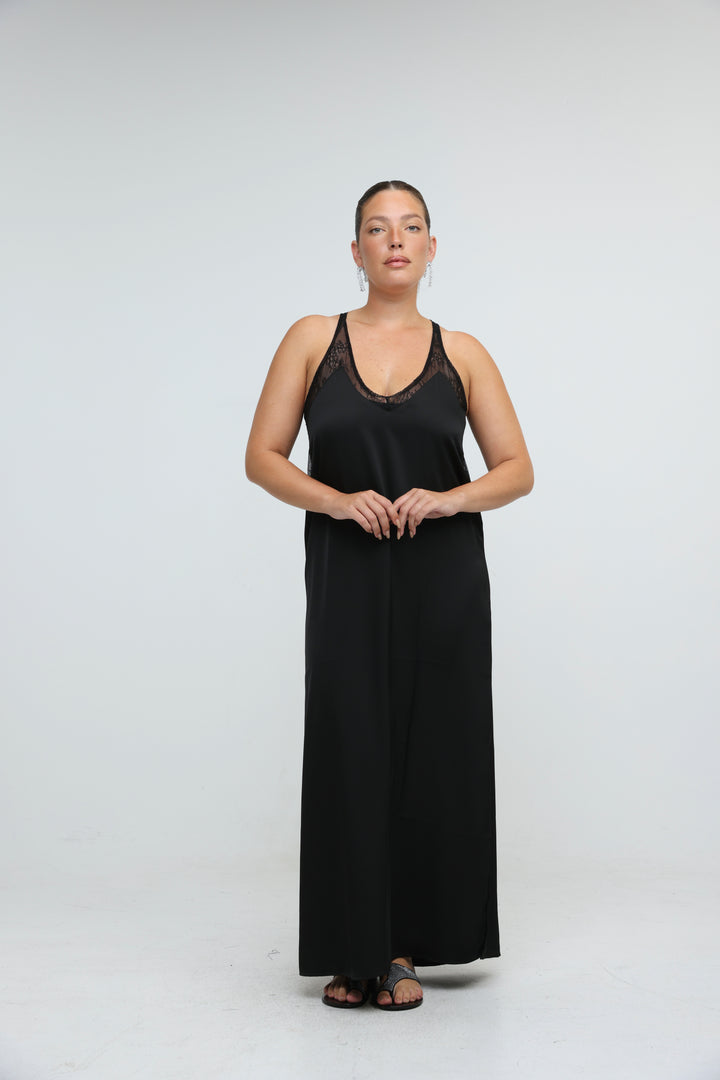 Satin Black Maxi Dress