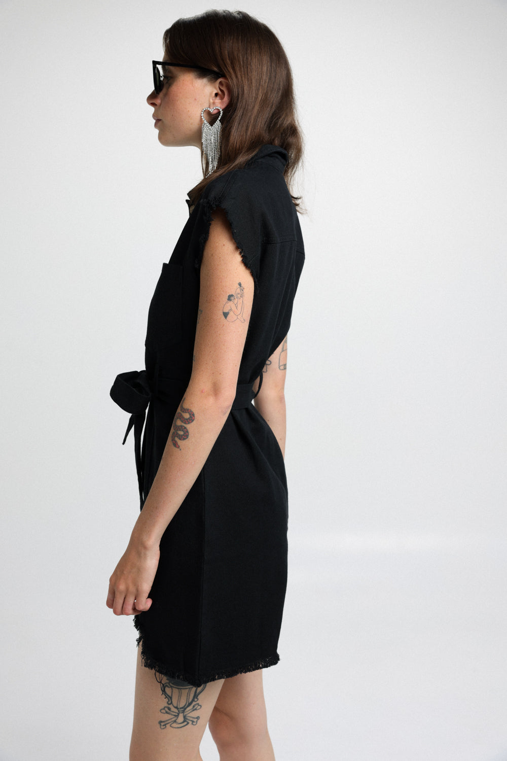 Short Black Denim Jumpsuit