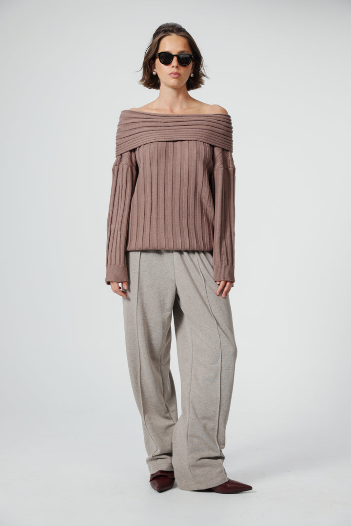 Memory Mocha Off Shoulder Sweater