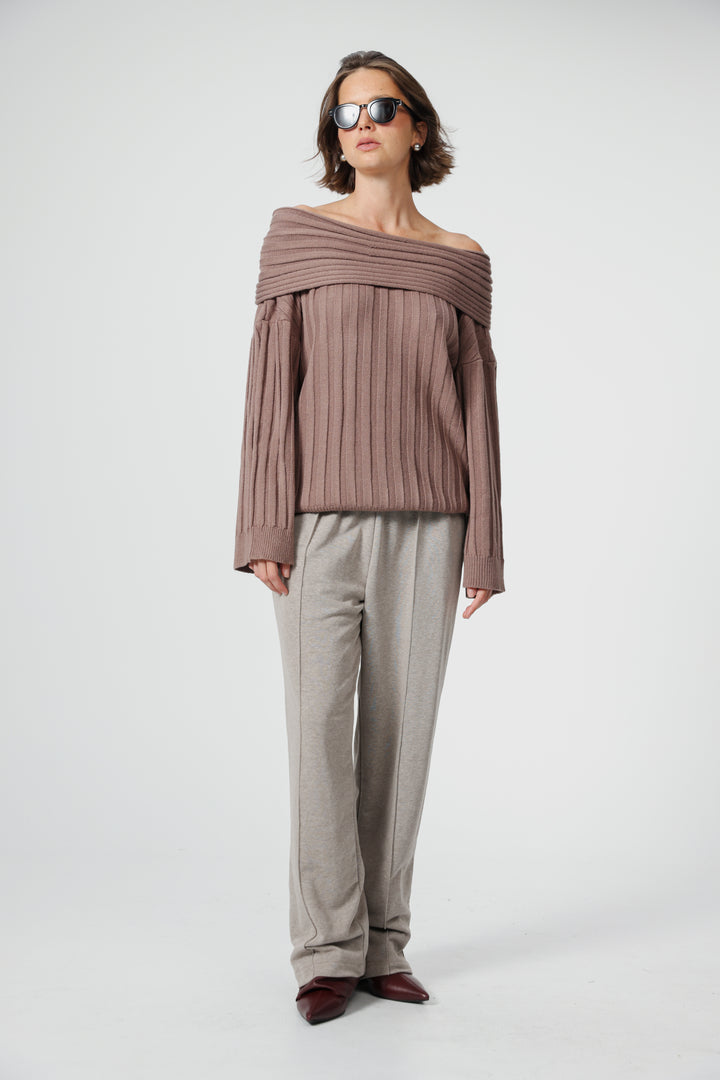Memory Mocha Off Shoulder Sweater