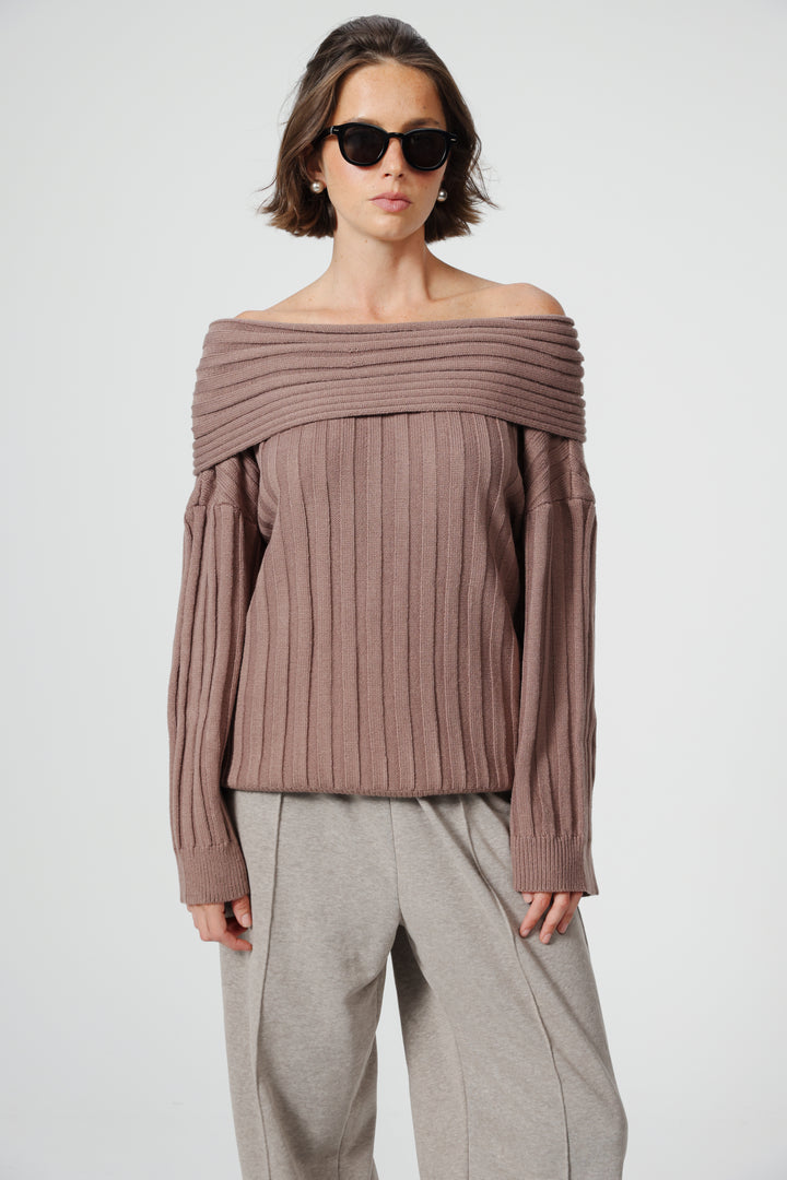 Memory Mocha Off Shoulder Sweater