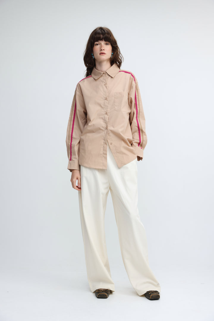 Side Stripes Beige Buttoned Shirt