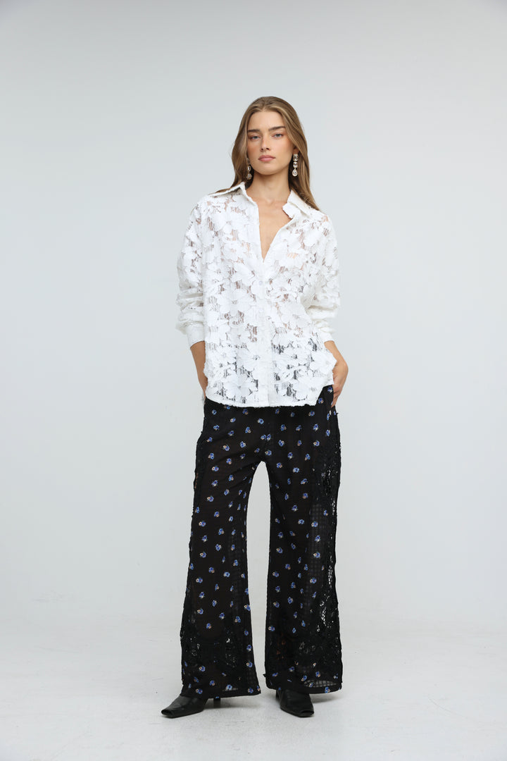 Floral Lace White Buttoned Shirt