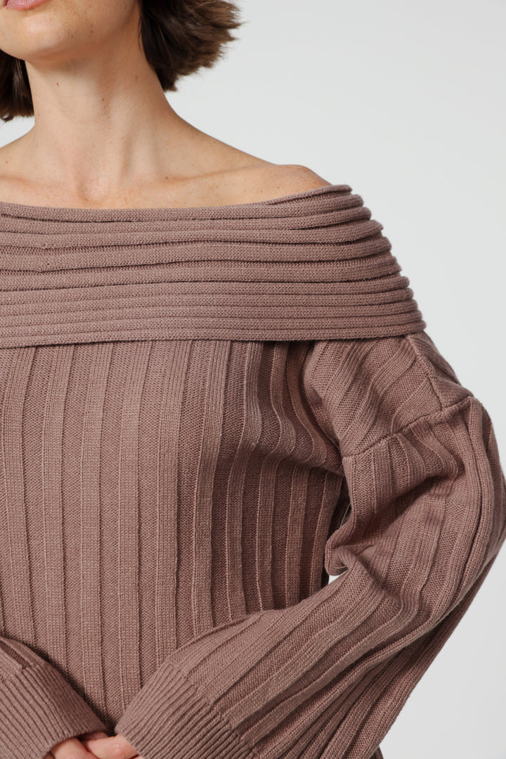 Memory Mocha Off Shoulder Sweater