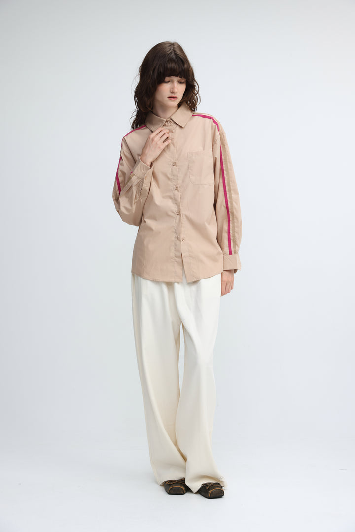 Side Stripes Beige Buttoned Shirt