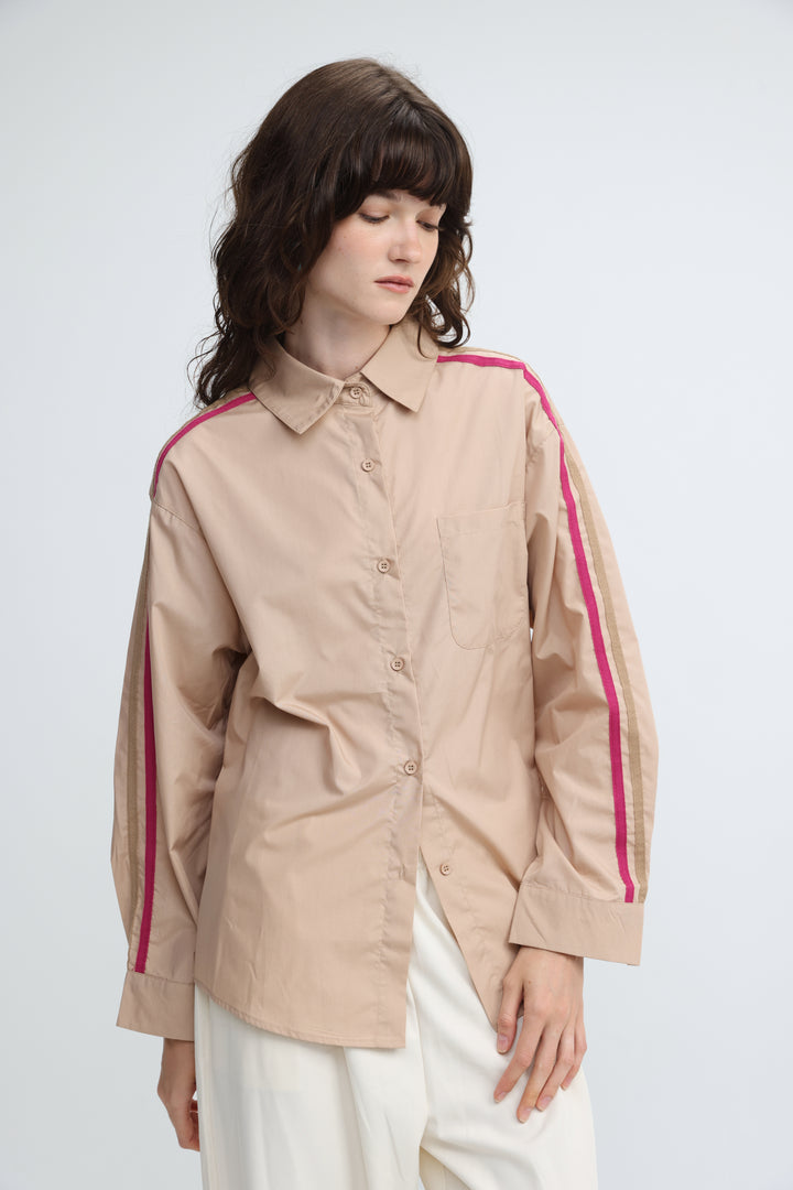 Side Stripes Beige Buttoned Shirt
