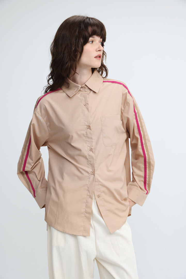 Side Stripes Beige Buttoned Shirt