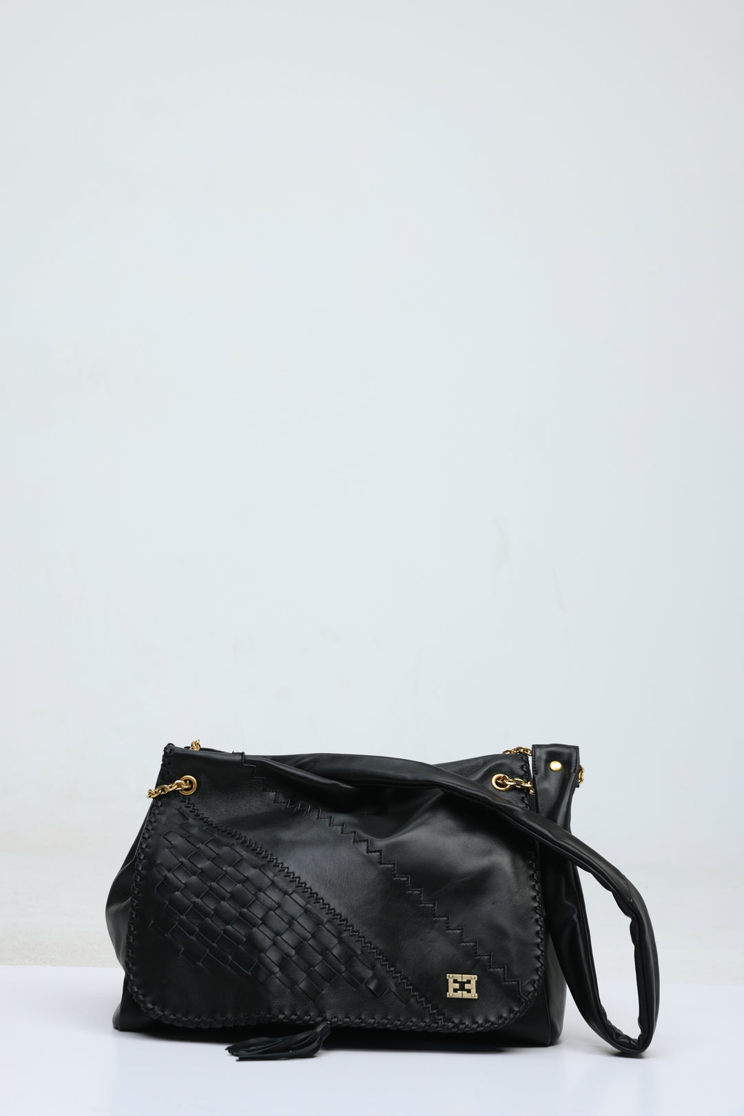 Woven Black Leather Bag