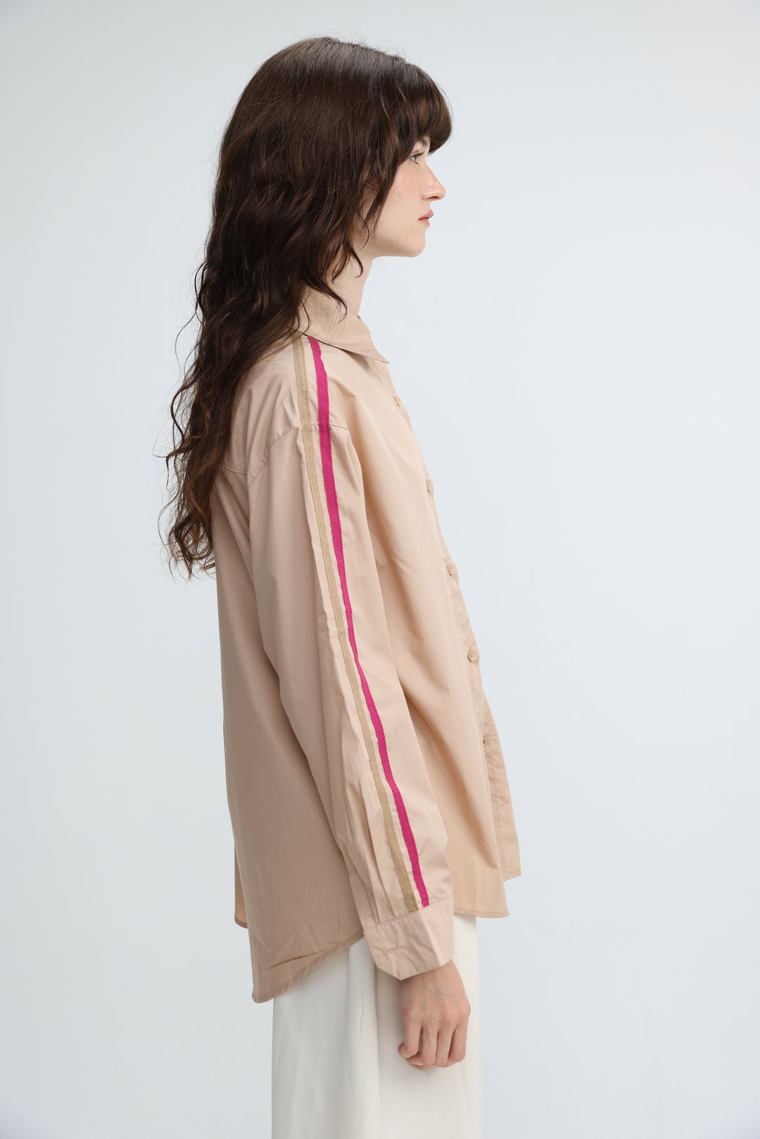 Side Stripes Beige Buttoned Shirt